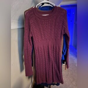 Burgundy Cable Knit Sweater Dress